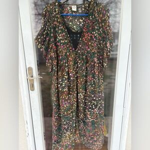 Akemi + Kin Anthropologie Womens Valencia Floral Sheer Dress Deep V-Neck Size M